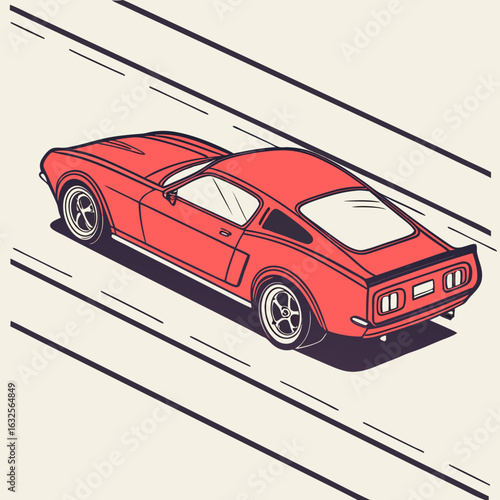 Red Sports Car Flat Vector on Road – Minimal Side View Vector