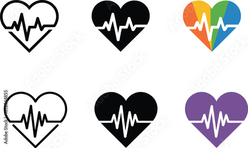 Heartbeat pulse icons for health and wellness branding