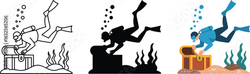 Scuba diver discovers treasure chest underwater adventure awaits