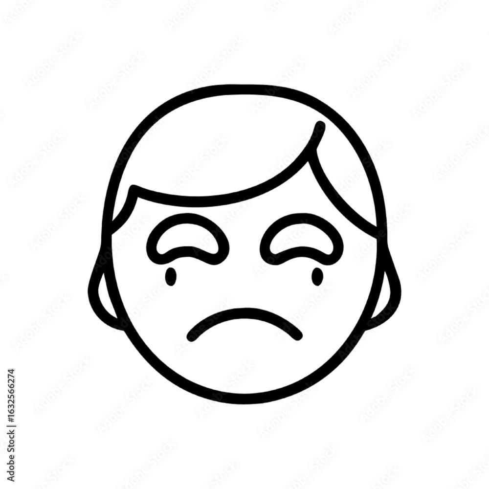 Minimalist line art of a crying face, a simple vector icon of human sadness and sorrow Minimalist line art of a crying face, a simple vector icon of human sadness and sorrow