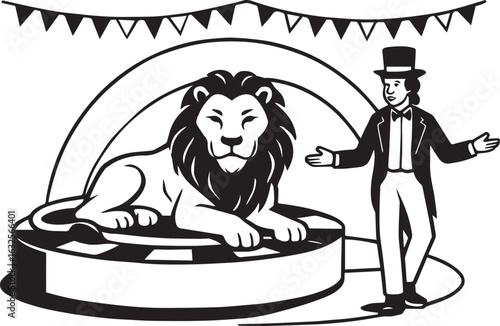 Circus lion performer in tuxedo with top hat vector