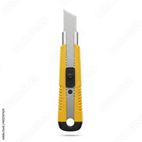 Yellow utility knife isolated on white background
