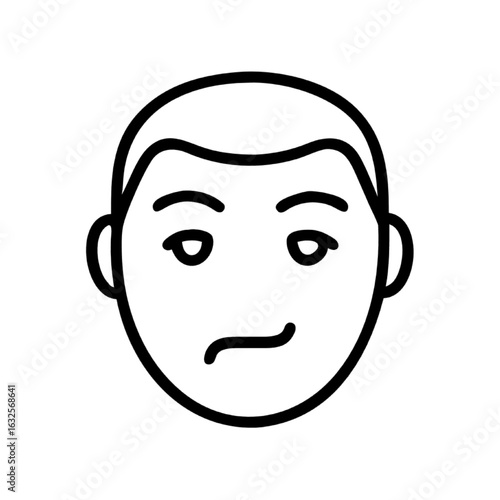 Simple line icon of a face with a skeptical and uncertain expression, smirking avatar. sv