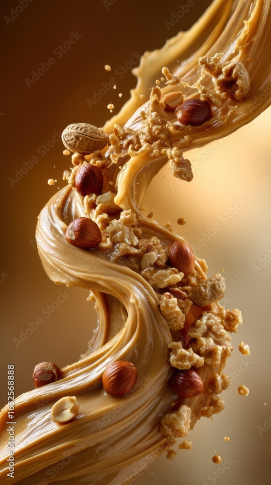 Obraz premium Dynamic swirl of flowing peanut butter with sprinkles