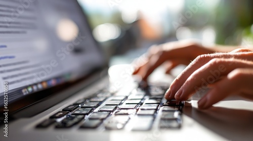 Close-up hands typing on laptop