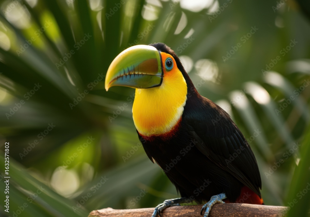 Fototapeta premium Beautiful toco toucan captured in a close-up shot, showcasing its colorful features.