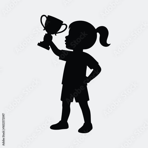 Silhouette girl holding trophy winner celebration success vector illustration