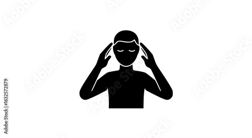A person holds their hands to their temples black and white