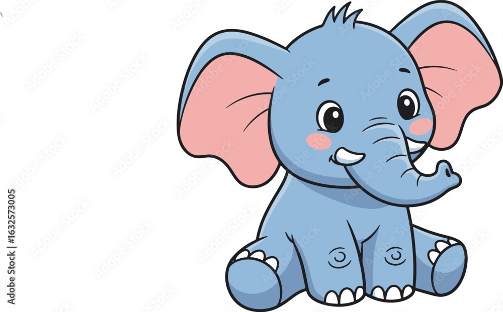 Fototapeta premium Colorful Cartoon Style Cute Baby Elephant Digital Illustration with Soft Whimsical Colors for Children’s Books Educational Materials Nursery Decor and Animal-Themed Merchandise