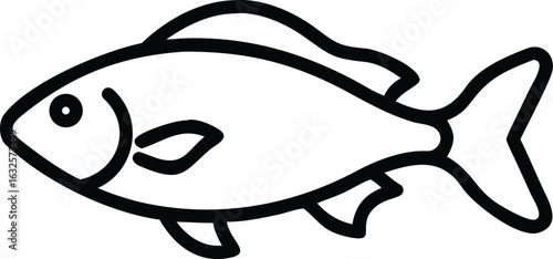 A simple outline illustration depicts a single fish with classic fins on white