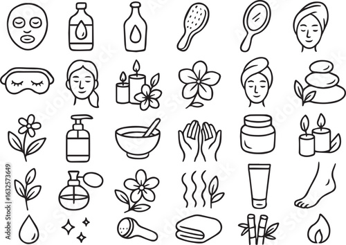 Relaxing Spa and Skincare Icons Set for Wellness and Beauty Therapy