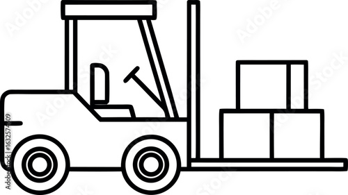 Forklift boxes transport delivery vehicle vector line art illustration