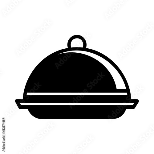 A Simple Black Icon of a Cloche Serving Dish on a White Background
