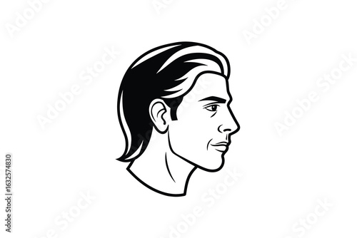 Profile view of a man s head and shoulders in a striking black and white silhouette style showcasing his hairstyle and facial features