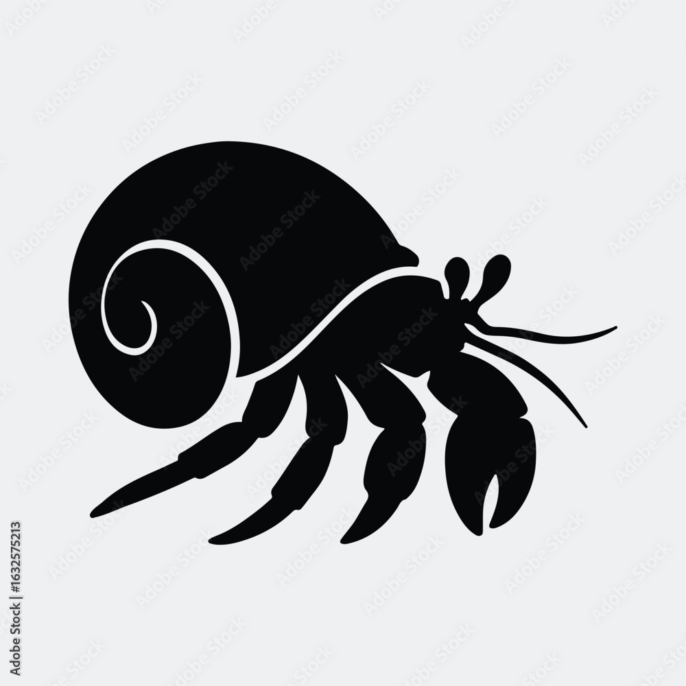 Fototapeta premium Silhouette hermit crab crawling monochrome design vector illustration