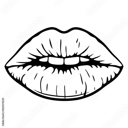 A detailed illustration of human lips, showcasing their shape and texture isolated on white background