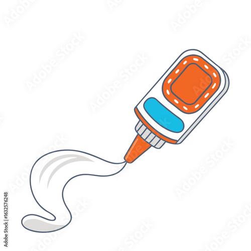 White glue dispensed from orange tipped bottle with blue accent adhesive liquid