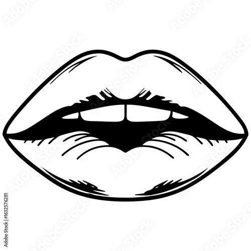 A pair of full lips with a slight opening, isolated on white background, in a simple design