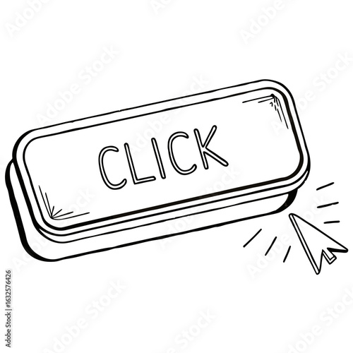 Click button with cursor, isolated on white background
