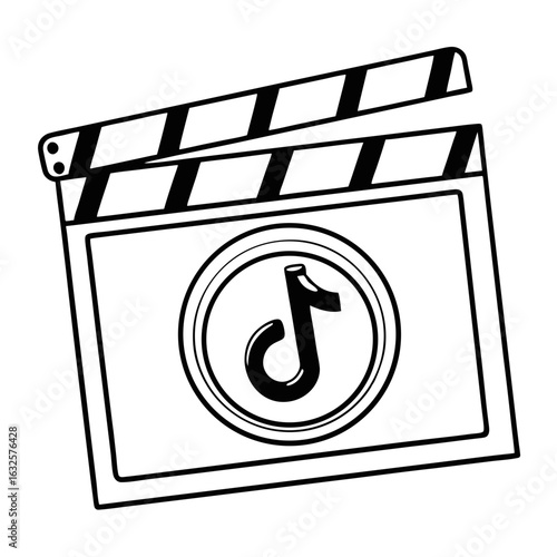Clapperboard with a music note isolated on white background for film production