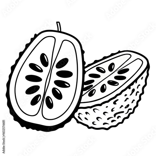 Illustration of a jackfruit cut in half isolated on white background