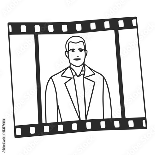 Illustration of a man in a film strip frame, isolated on white background