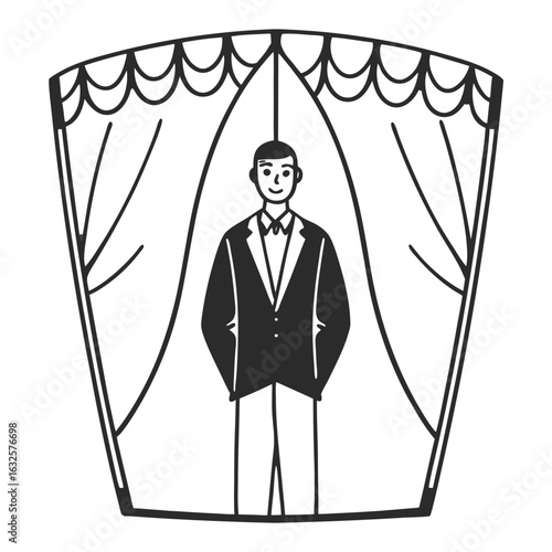 Illustration of a man in a suit on stage isolated on white background