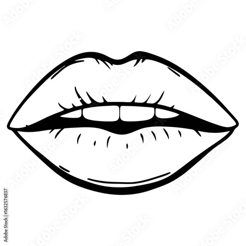 Illustration of lips isolated on white background, with a detailed outline