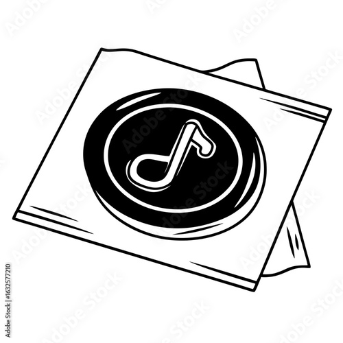 Vinyl record album cover with a musical note isolated on white background