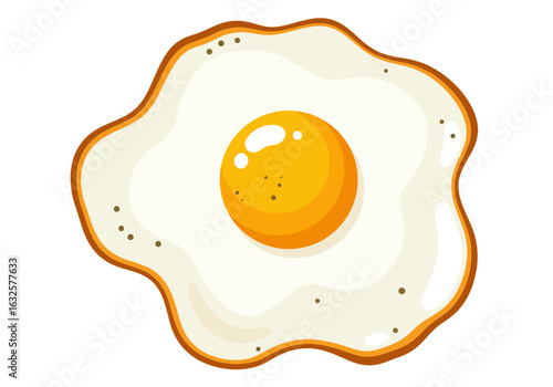 A sunnysideup egg with a bright yellow yolk and a white surrounding part outlined with a goldenbrown border