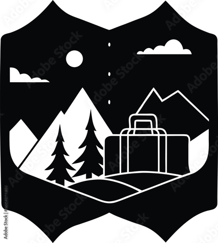 black silhouette a travel itinerary page on white .eps