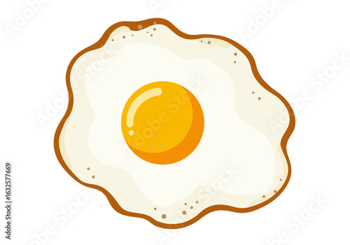 Isolated cartoonstyle fried egg with a bright yellow yolk and a slightly browned irregular white