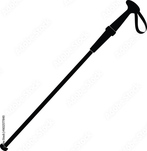 black silhouette a trekking pole on white backgrou.eps