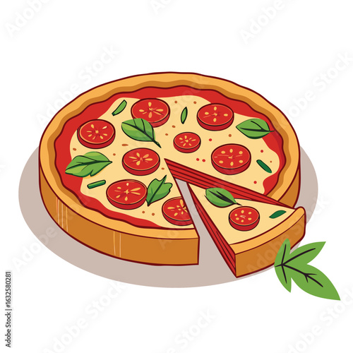Delicious pizza with tomato and basil toppings food italian