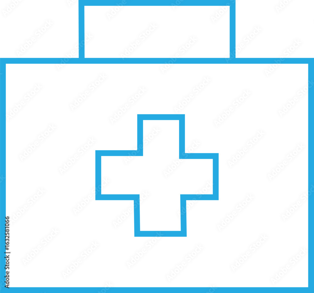Obraz premium Blue Outline of a First Aid Kit with Cross Symbol medical kit health