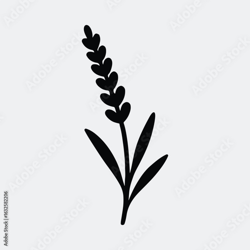 Silhouette lavender sprig botanical floral design element vector illustration