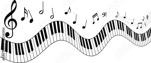 Piano keyboard music notes design vector art illustration