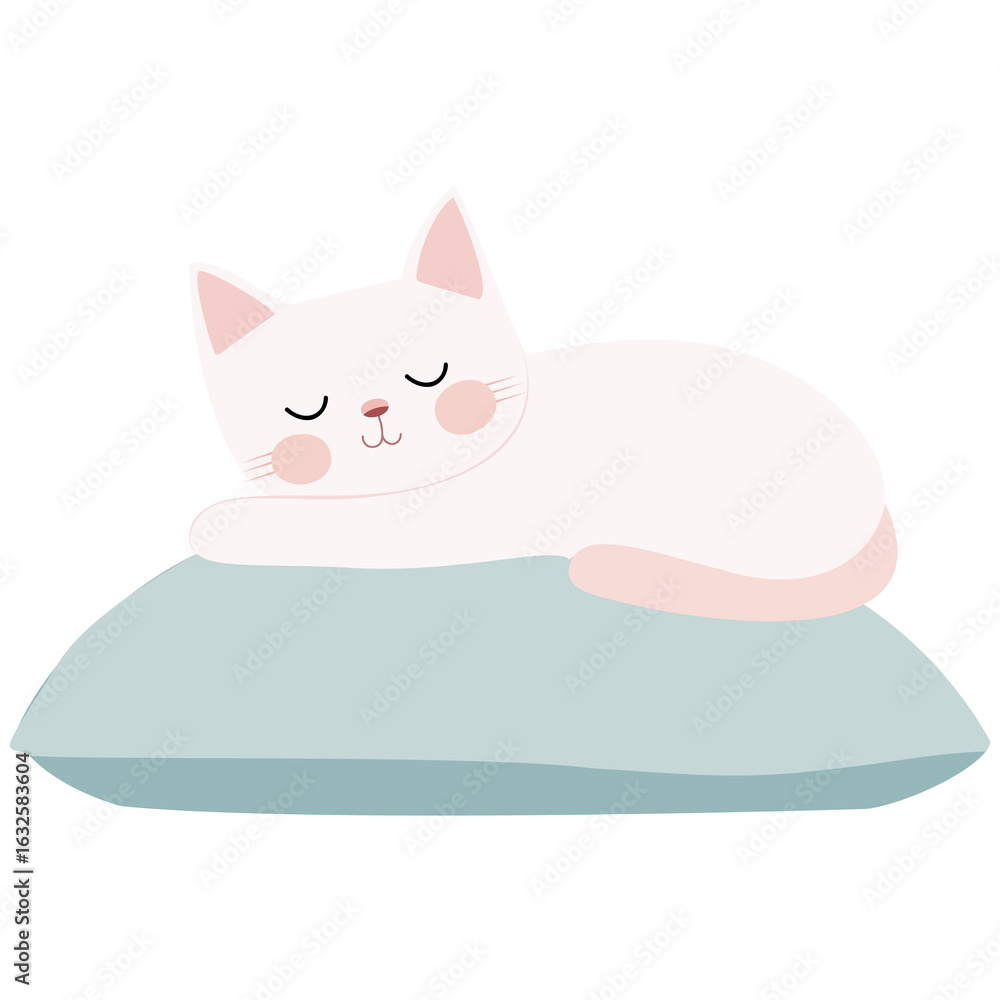 Fototapeta premium A cat resting on a soft pillow.