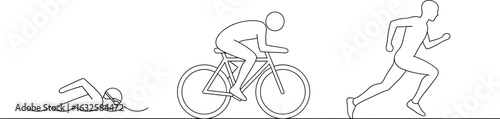Triathlon sport swimming cycling running line art vector