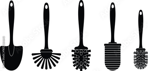 Various toilet brush designs silhouette vector illustration