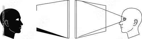 Visual perception diagram with human eye and screen display