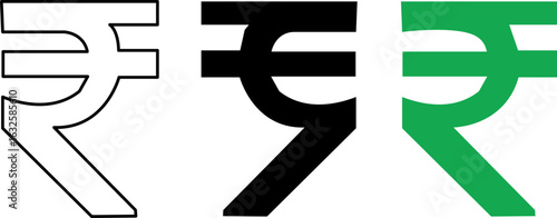Indian Rupee Symbol Variations Outline Solid Black Green indian currency symbol
