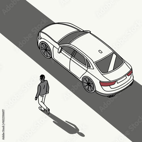 Luxury Sedan Top View Vector – Clean Lines with Shadow