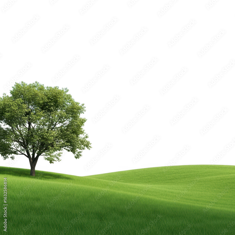 Fototapeta premium Green grass field with tree isolated on transparent background