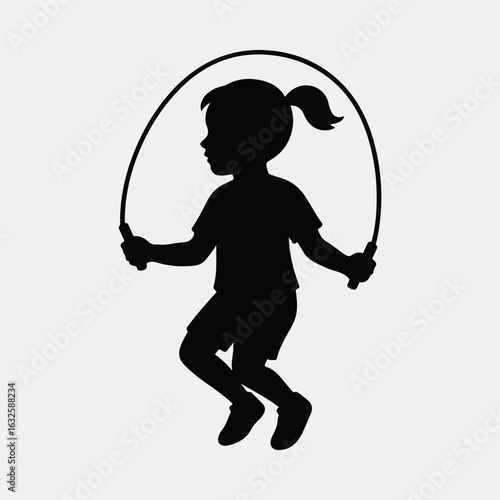 Silhouette of girl jumping rope cheerful active childhood vector illustration