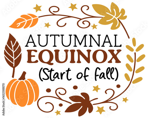 Autumnal Equinox Celebration A Decorative Wreath of Fall Leaves Pumpkin Stars and Swirling Vines