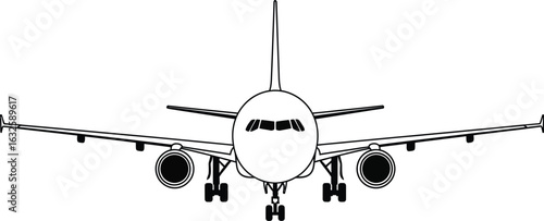 Airplane black and white illustration front view drawing