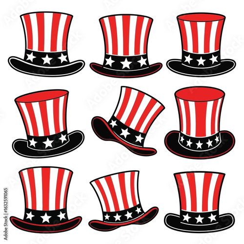 Uncle Sam Hats Patriotic Illustrations for 4th of July