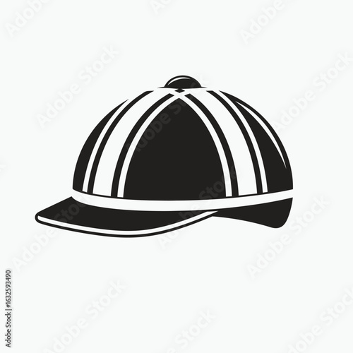 Classic striped jockey helmet icon, a monochrome vector symbol for equestrian sport and horse racing