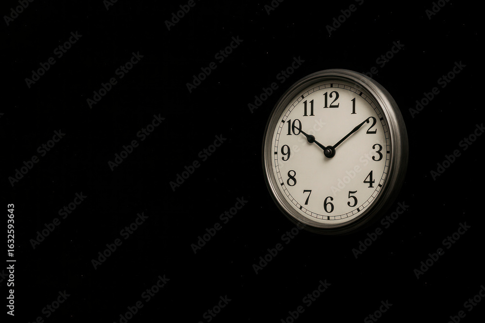 custom made wallpaper toronto digitalWall clock on a black background with an empty space on the left. Space for text.